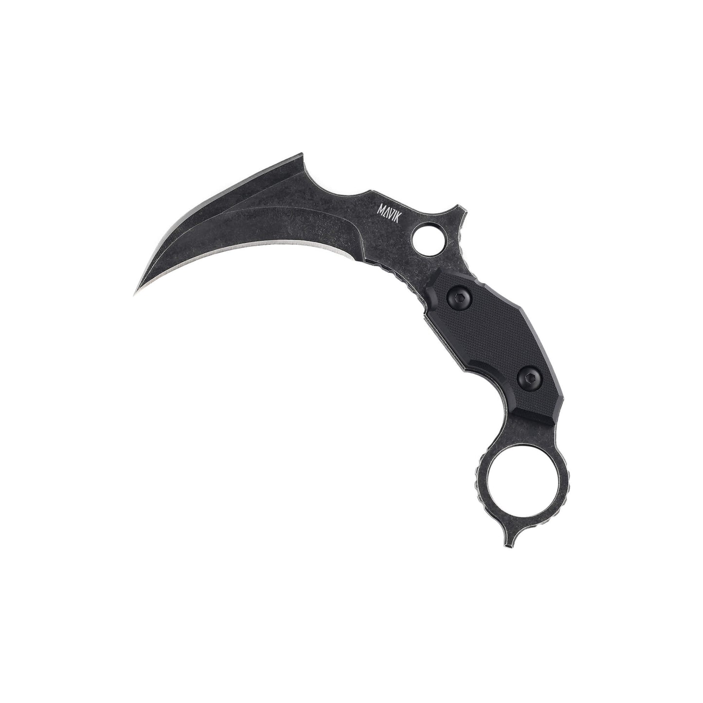 Black fixed-blade knife Ripple from Mavik Gear with double-edge talon blade and non-slip G10 handle.