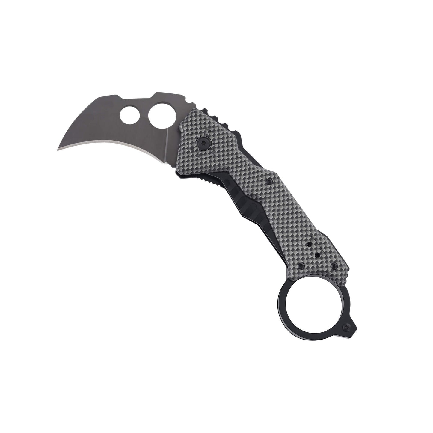 front of folding EDC knife Klaw from Mavik Gear 5Cr15MoV steel Karambit folding blade with carbon fiber handle