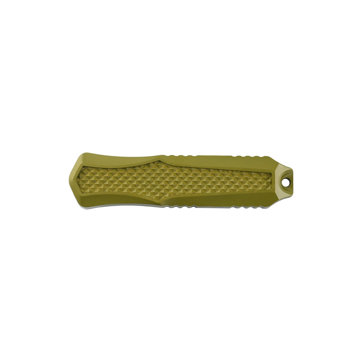 Green Automatic OTF knife Relik from Mavik Gear with spear point blade, Zinc alloy handle, button lock and lanyard hole.