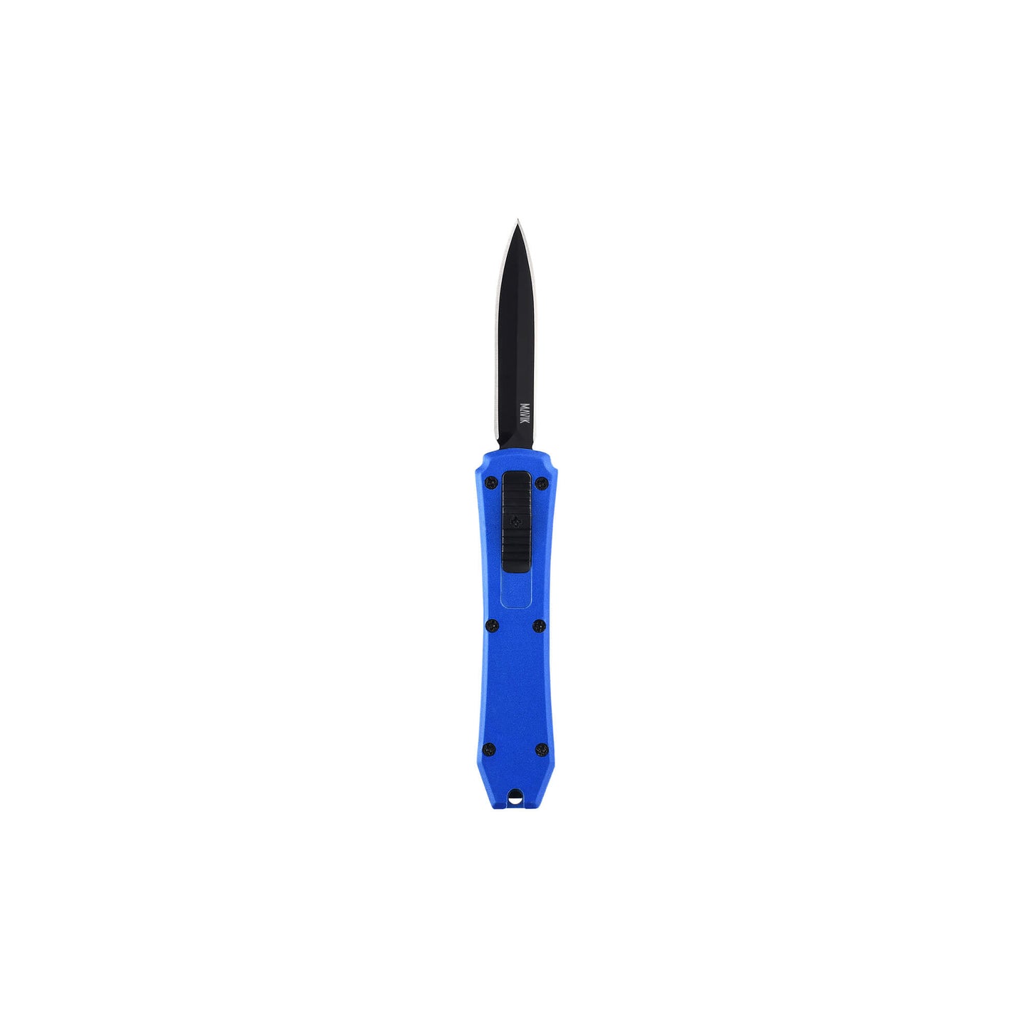 Blue Hunting, fishing, EDC Mini automatic OTF knife Xkarve with spear point blade, Zinc alloy handle and lanyard hole.
