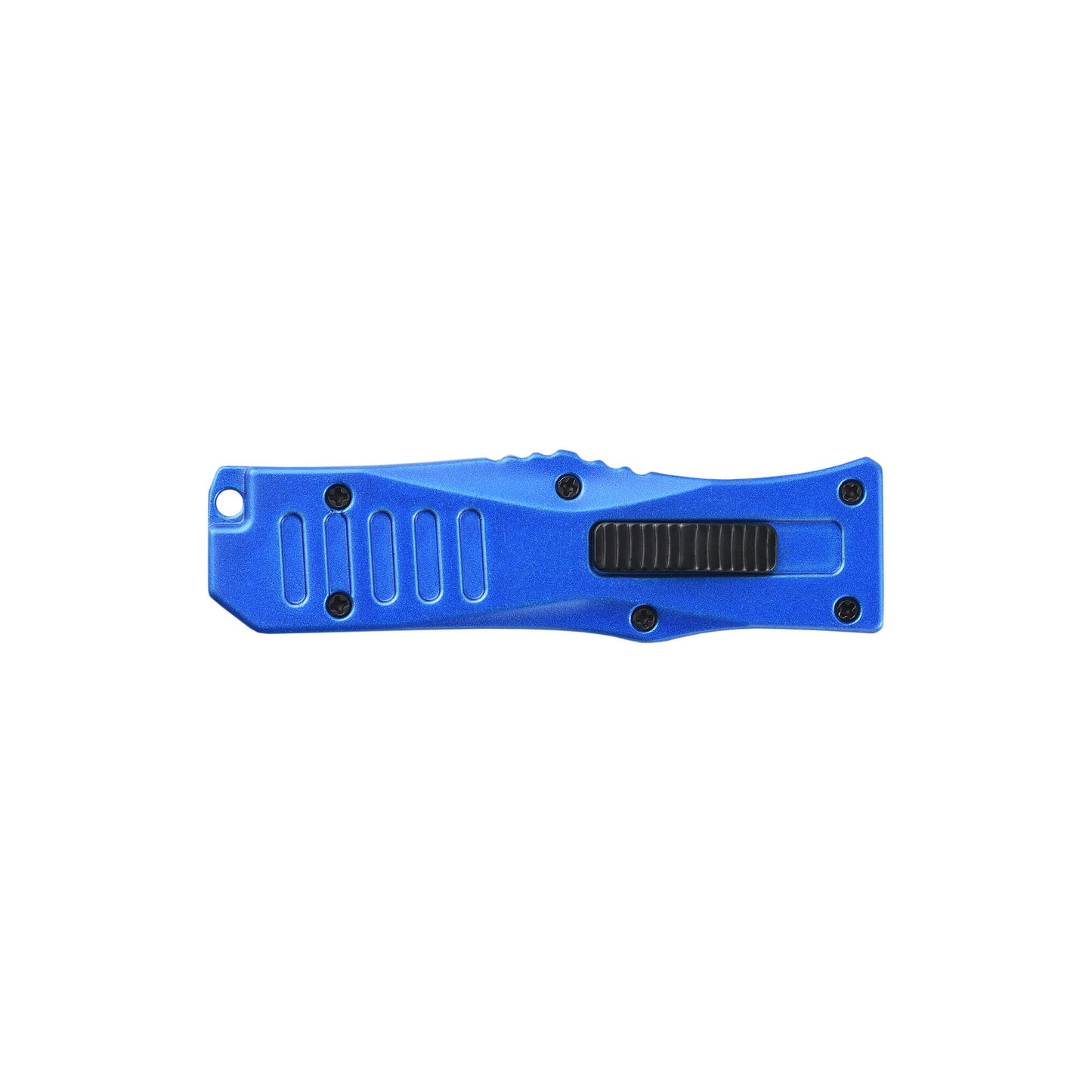 Blue Automatic OTF knife Rabid from Mavik Gear with american tanto blade, Zinc alloy handle, button lock and lanyard hole.