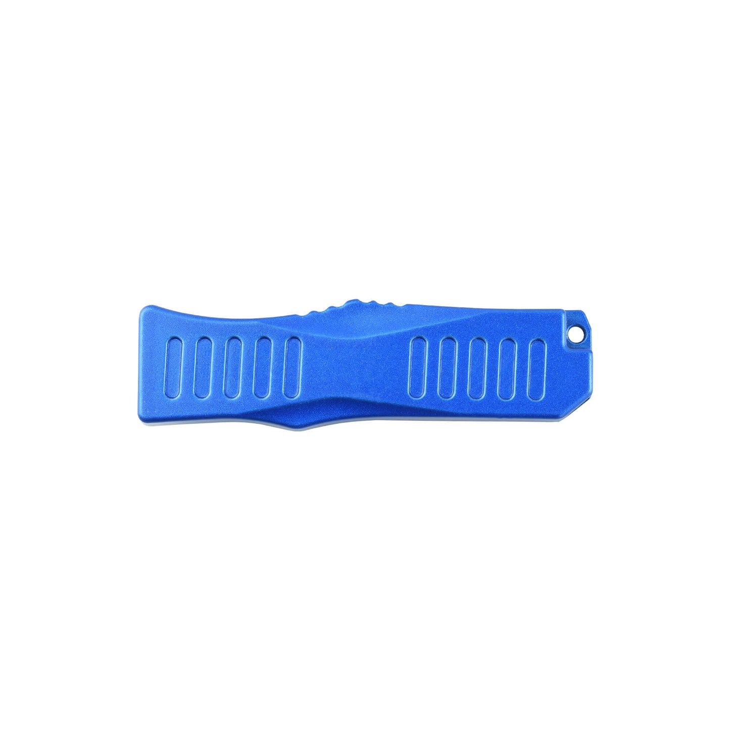 Blue Automatic OTF knife Rabid from Mavik Gear with spear point blade, Zinc alloy handle, button lock and lanyard hole.