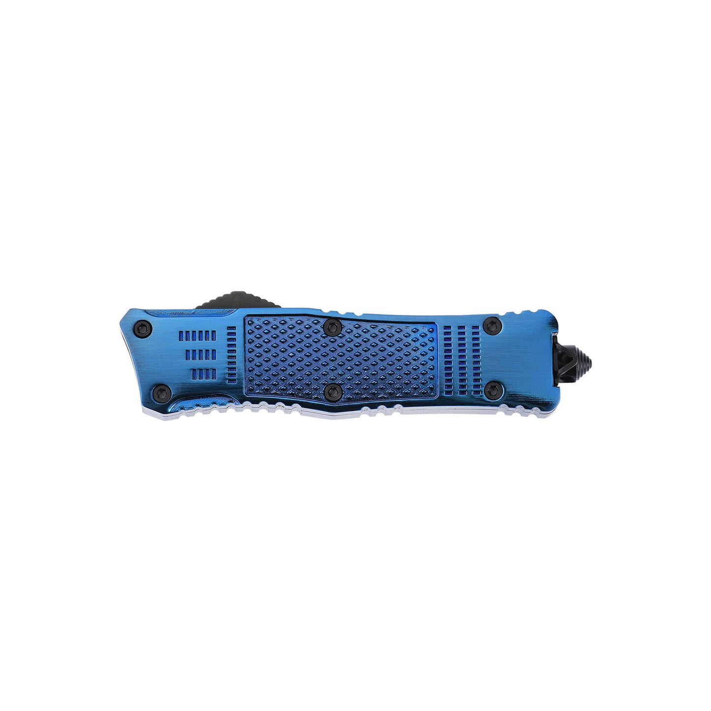 Raider small OTF knife with dual-action, tanto blade and textured Zinc Alloy handle for secure grip.