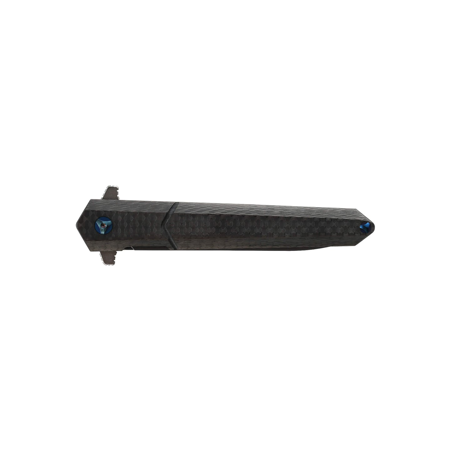 Black folding knife Trom from Mavik Gear with spear point D2 steel blade, Carbon Fiber handle, and hip clip. 