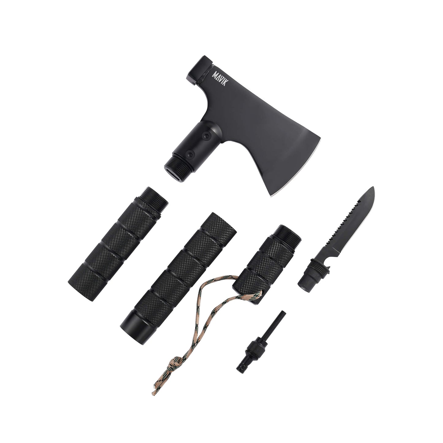 Black outdoor multi-tool survival Severe Ax made of 400C with anti-slip handle, Hammer Head, Saw, Compass, Whistle and Flint.