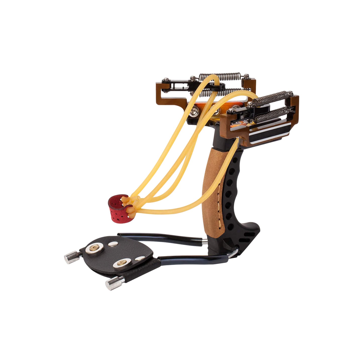 Ballista 03 Premium Tactical Slingshot has tension springs for powerful shots, adjustable for left & right-handed users.