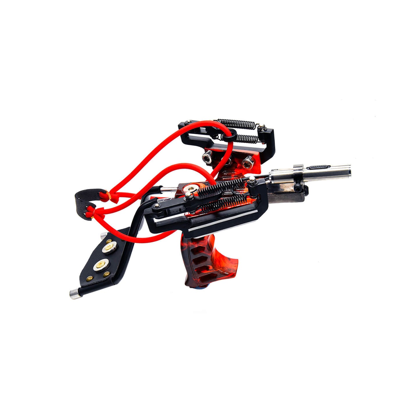 Ballista 03 Premium Tactical Slingshot has tension springs for powerful shots, adjustable for left & right-handed users.